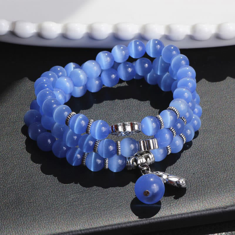 Bracelet triple tour de soutien PiXiu œil de chat en Buddha Stones