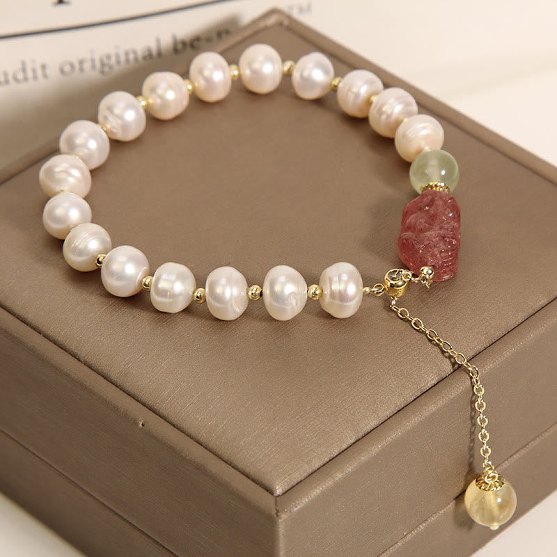 Bracelet à breloques PiXiu Optimism en perles naturelles et quartz fraise de Buddha Stones - image 2