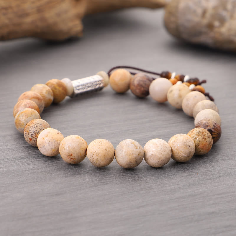 Bracelet de renforcement en pierre vieillie Buddha Stones Om Mani Padme Hum