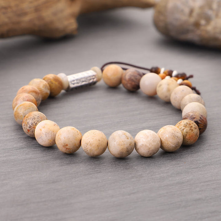 Bracelet de renforcement en pierre vieillie Buddha Stones Om Mani Padme Hum