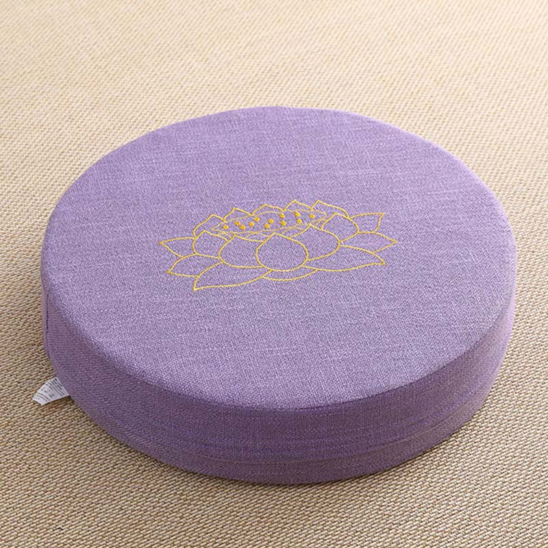 Coussin de siège de méditation en coton et lin avec broderie de Buddha Stones et de lotus - Doux - 40 cm x 10 cm - Orchidée moyenne - image 14