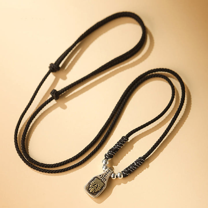 Collier avec pendentif en corde de protection de la déesse de la richesse Zakiram en argent sterling 925 tibétain avec Buddha Stones - Corde noire - image 6