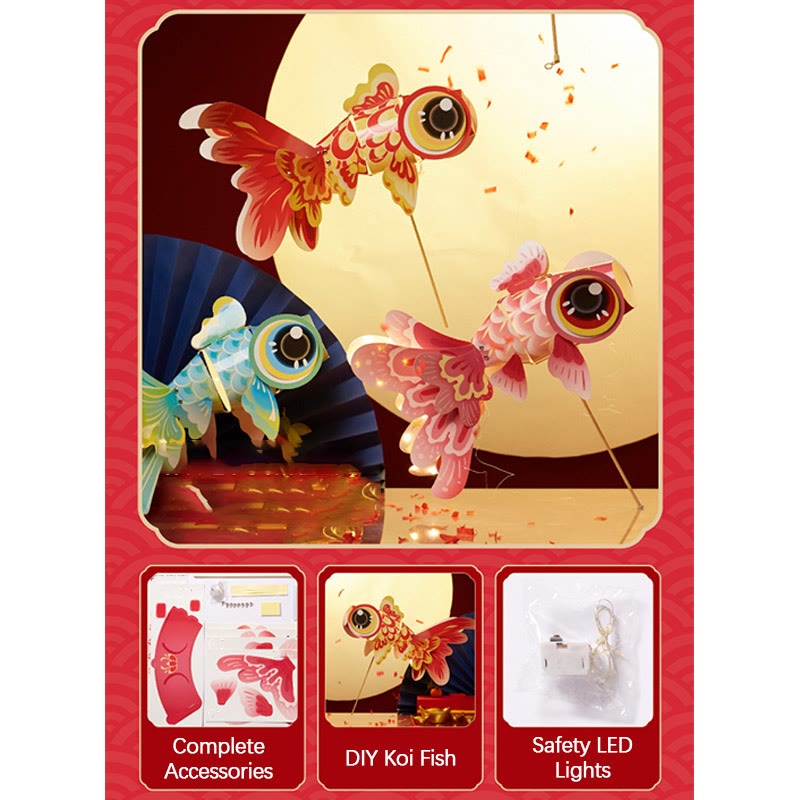 Lanterne en papier en forme de poisson Koi avec Buddha Stones pour décoration de fête de la mi-automne