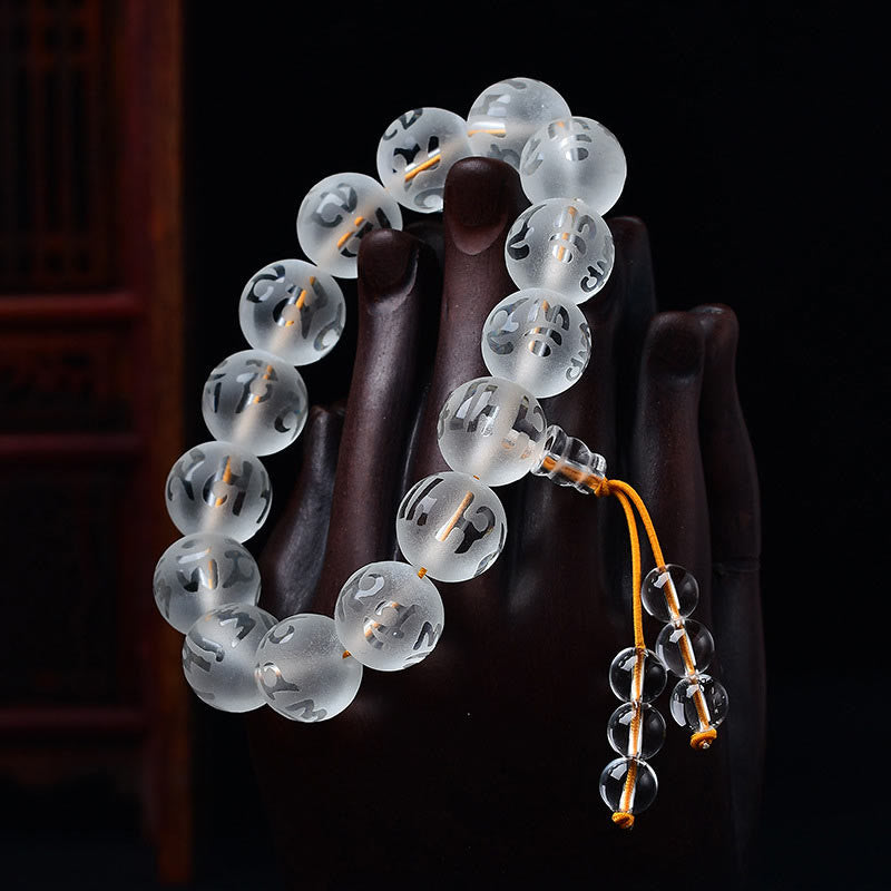 Bracelet de méditation en onyx noir et cristal blanc Buddha Stones du Tibet Om Mani Padme Hum