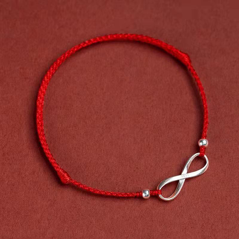 Bracelet de cheville en argent sterling 925 Buddha Stones et nœud sans fin, protection, chance, cordon rouge