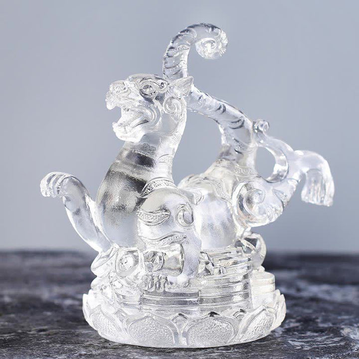 Buddha Stones Feng Shui Quatre symboles Dragon azur Pièce d'art en cristal Liuli faite à la main Décoration de bureau à domicile