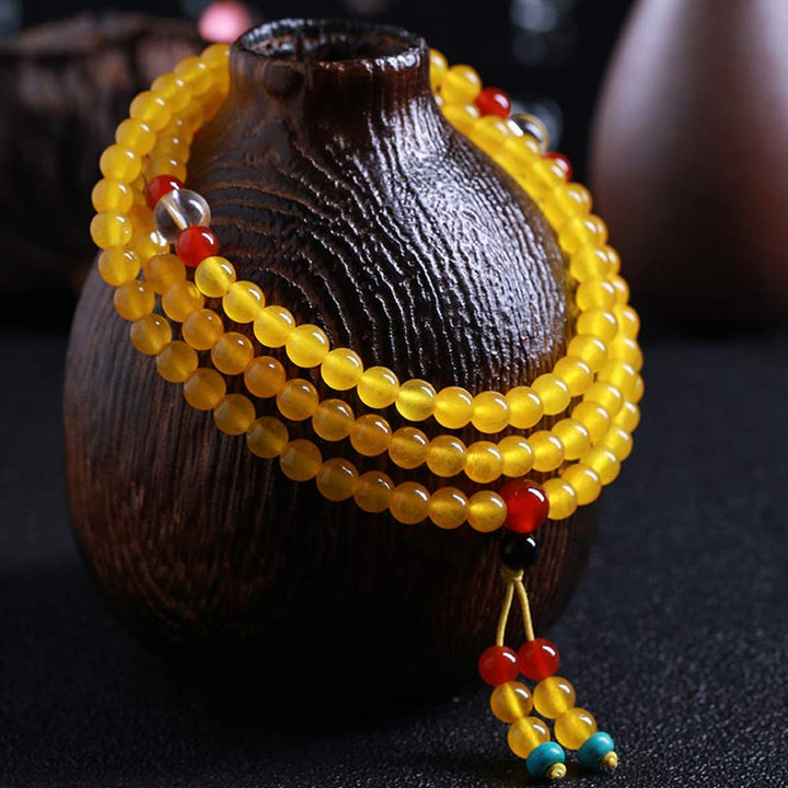 Bracelet Mala 108 perles en calcédoine jaune Buddha Stones Harmony