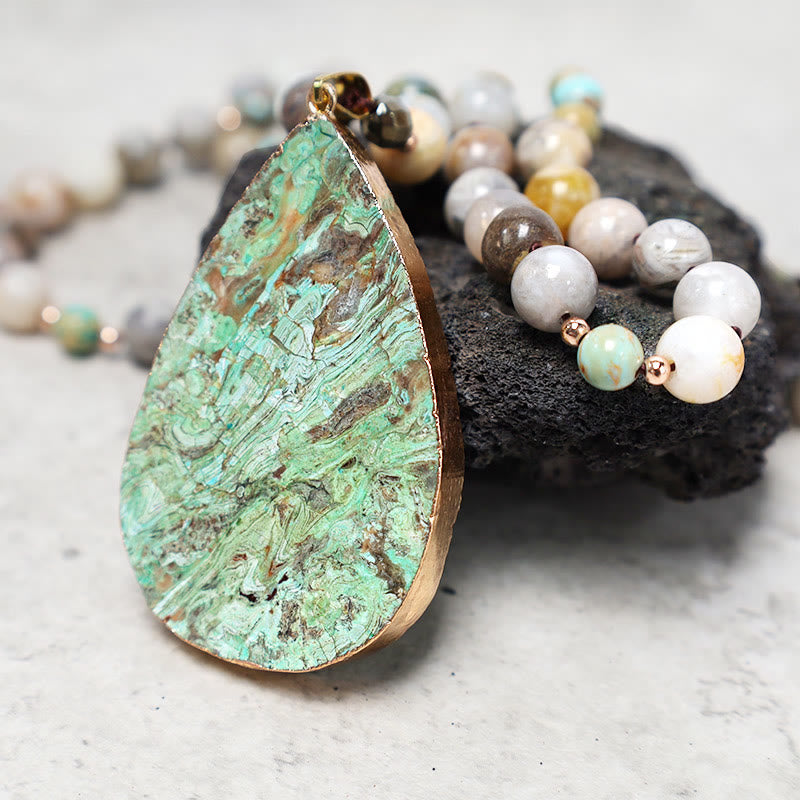 Collier de guérison en perles de jaspe Picasso naturel de l'océan Buddha Stones