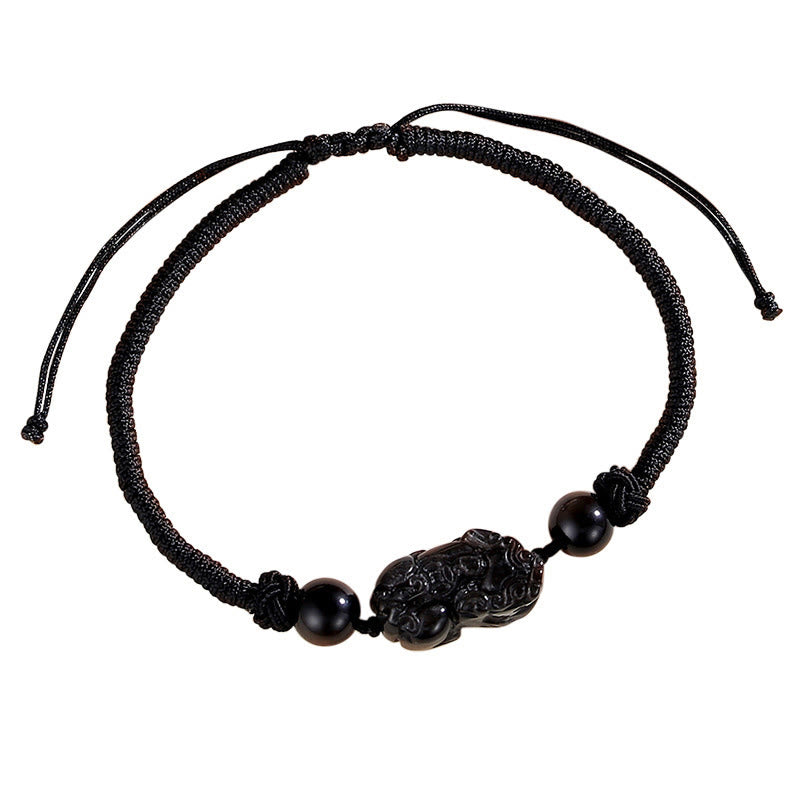 Bracelet tressé de protection PiXiu en obsidienne naturelle argentée et brillante faite à la main avec des Buddha Stones - Obsidienne argentée (Communication ♥ Apaisante) (Taille du bracelet 26-28 cm) - image 3