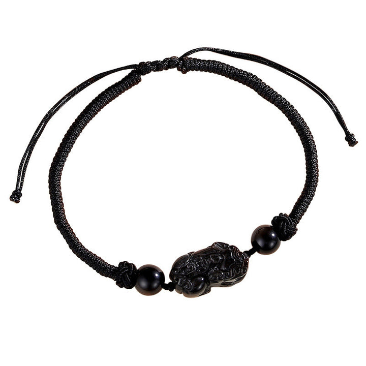 Bracelet tressé de protection PiXiu en obsidienne naturelle argentée et brillante faite à la main avec des Buddha Stones - Obsidienne argentée (Communication ♥ Apaisante) (Taille du bracelet 26-28 cm) - image 3