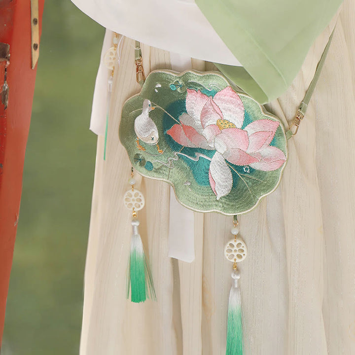 Sac à bandoulière avec broderie de Buddha Stones et de Lotus, poisson Koi, lapin, fleur, Hanfu - image 5