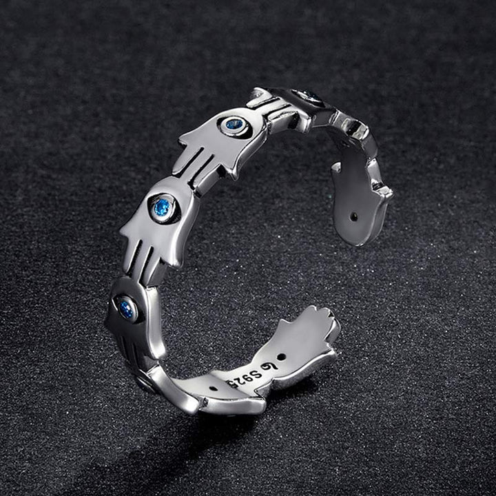 Bague ajustable en argent sterling 925 avec symbole Hamsa et zircone de Buddha Stones - image 8