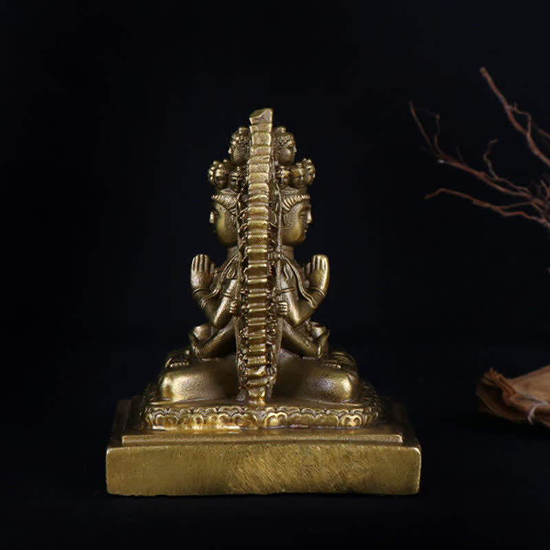 Figurine d'Avalokitesvara à mille mains de Chenrezig, statue de protection double face Kuan Yin Bodhisattva en cuivre massif, décoration - image 7