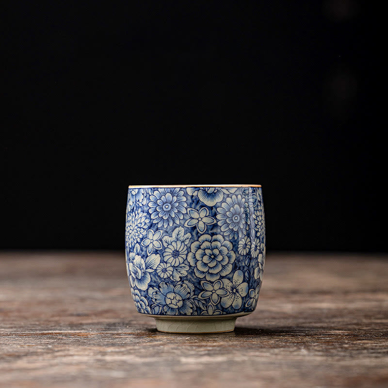 Buddha Stones Vintage Lotus Pivoine Fleur de Prunier Chrysanthème Tasse à Thé en Céramique Tasses à Thé