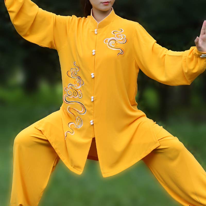 Ensemble de vêtements unisexe avec broderie de Buddha Stones et nuages de bon augure, méditation, prière, spirituel, zen, tai-chi, qigong