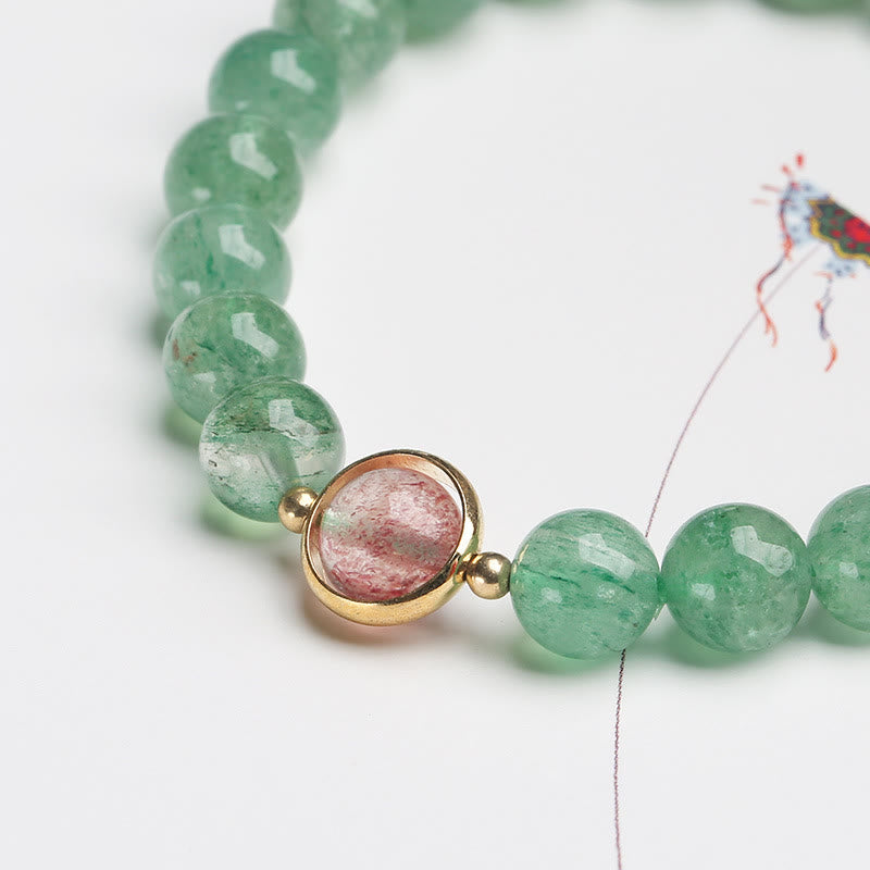 Bracelet de perles apaisantes en quartz fraise vert naturel de Buddha Stones