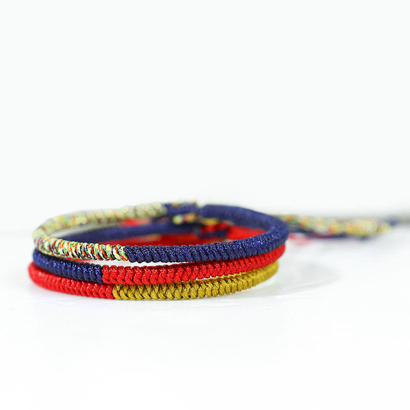 Bracelet tressé bicolore en Buddha Stones tibétain fait à la main avec nœud King Kong multicolore et protection de la foi
