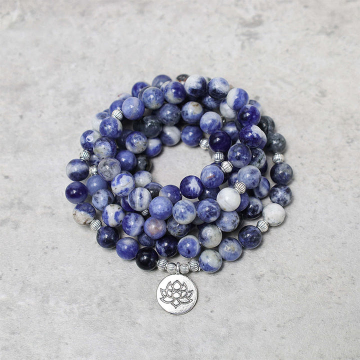 Collier et bracelet en aventurine bleue naturelle Buddha Stones et lotus de la paix