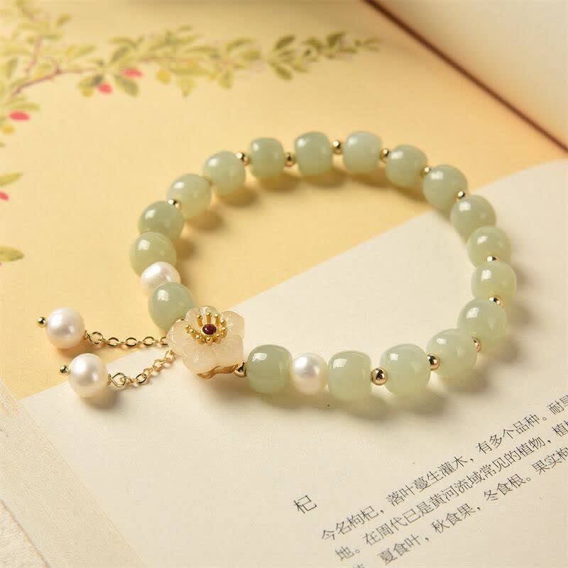 Bracelet d'abondance et de bonheur en perles de fleur de jade Hetian