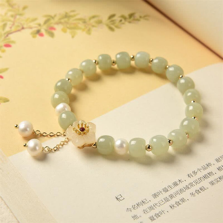 Bracelet d'abondance et de bonheur en perles de fleur de jade Hetian