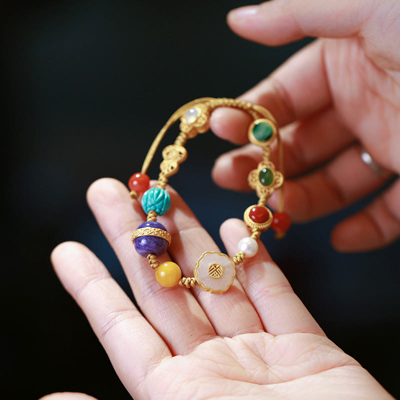 Bracelet porte-bonheur en argent sterling 925 avec cristaux d'agate rouge et d'ambre en jade Hetian naturel
