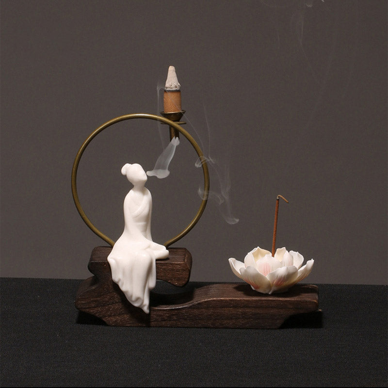 Brûleur d'encens en céramique avec Buddha Stones et lotus pour la guérison et la méditation