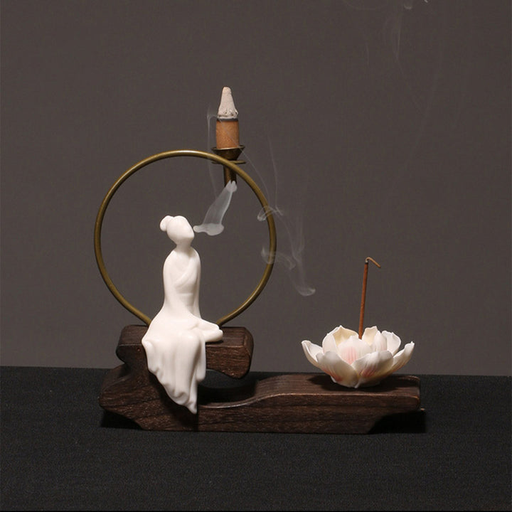 Brûleur d'encens en céramique avec Buddha Stones et lotus pour la guérison et la méditation