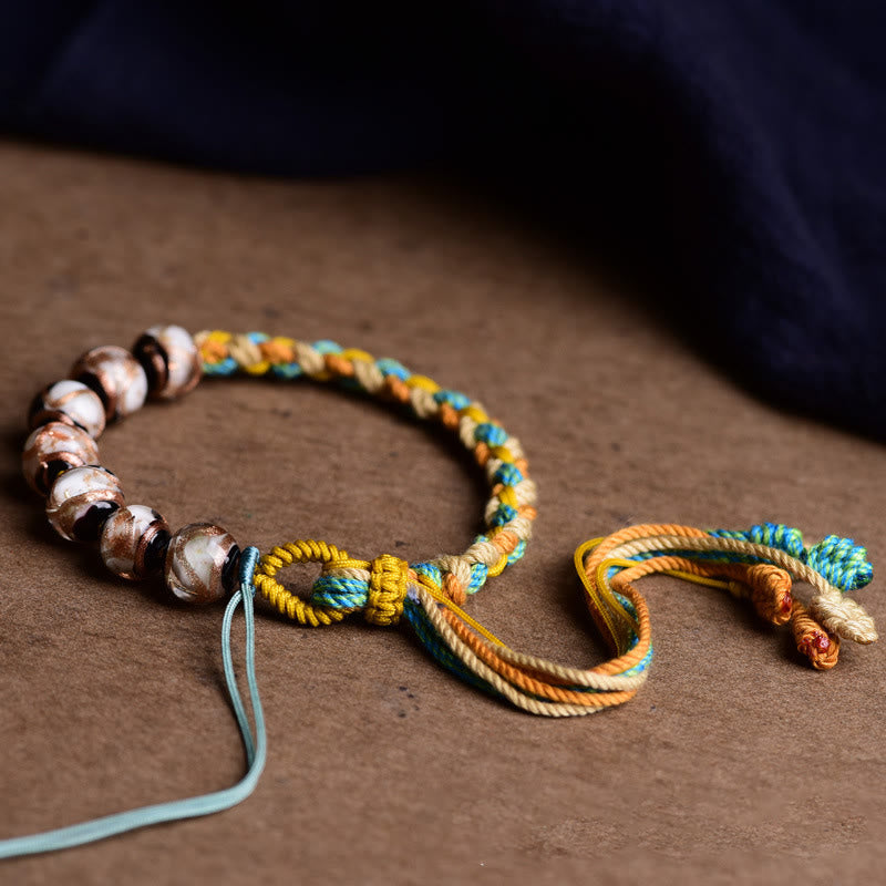 Bracelet tressé en perles de verre Liuli multicolores fait à la main avec Buddha Stones