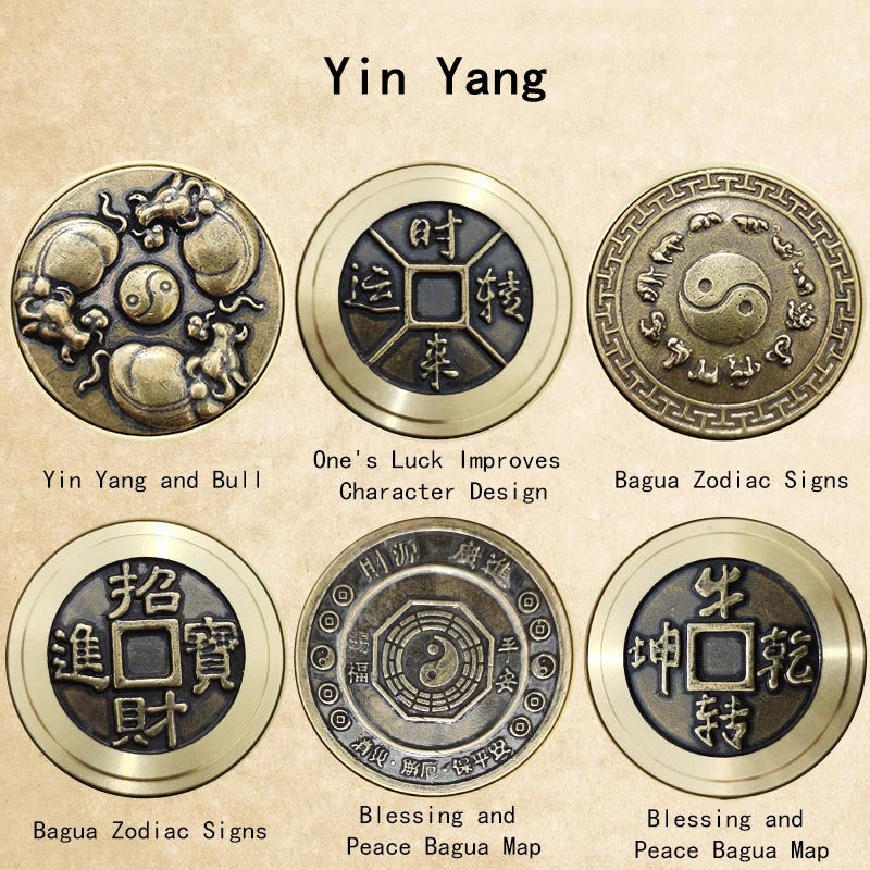 Buddha Stones Quatre Bêtes Feng Shui Yin Yang Bagua Pièce de Cuivre Harmonie Décoration Rotative