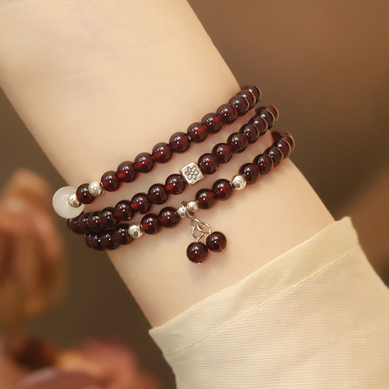 Bracelet triple tour en argent sterling 925 avec protection œil de chat et grenat naturel Buddha Stones - 18 cm - image 1