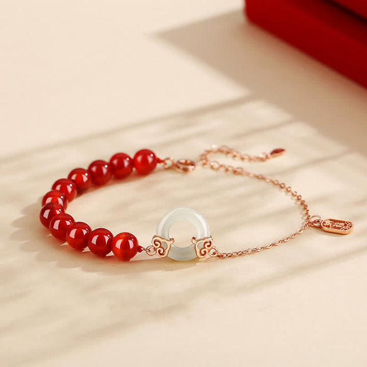 Bracelet de confiance en argent sterling 925 avec agate rouge naturelle et jade blanc avec boucle de paix et Buddha Stones