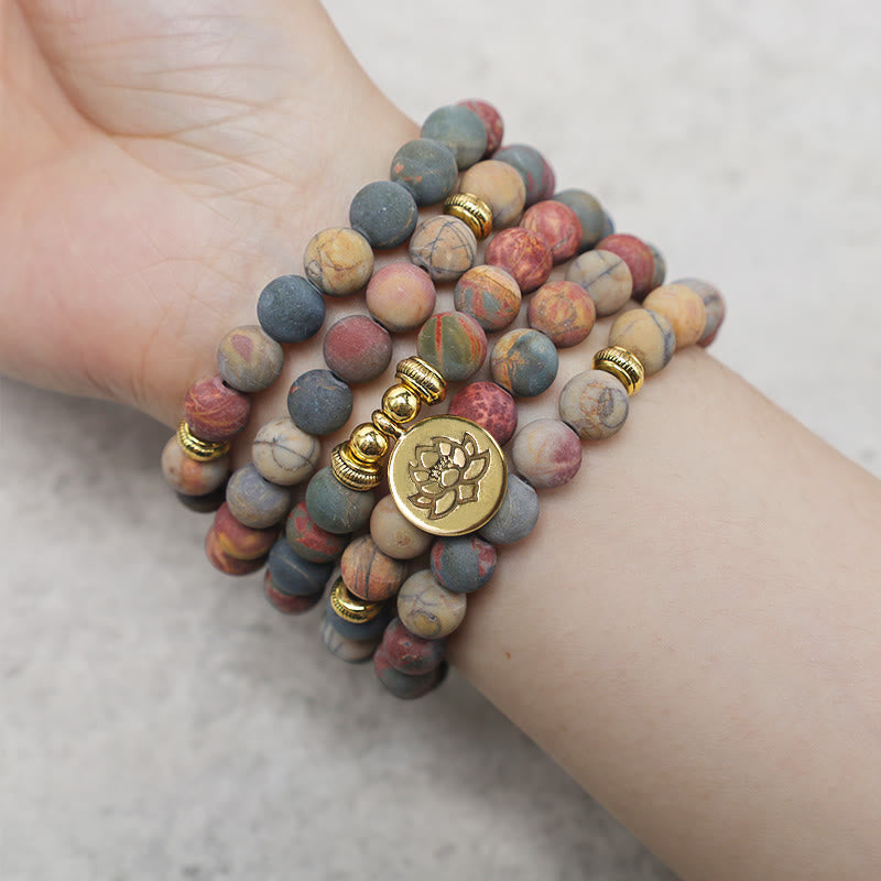 Bracelet énergétique courageux en pierre de jaspe Picasso avec 108 perles de Mala Buddha Stones