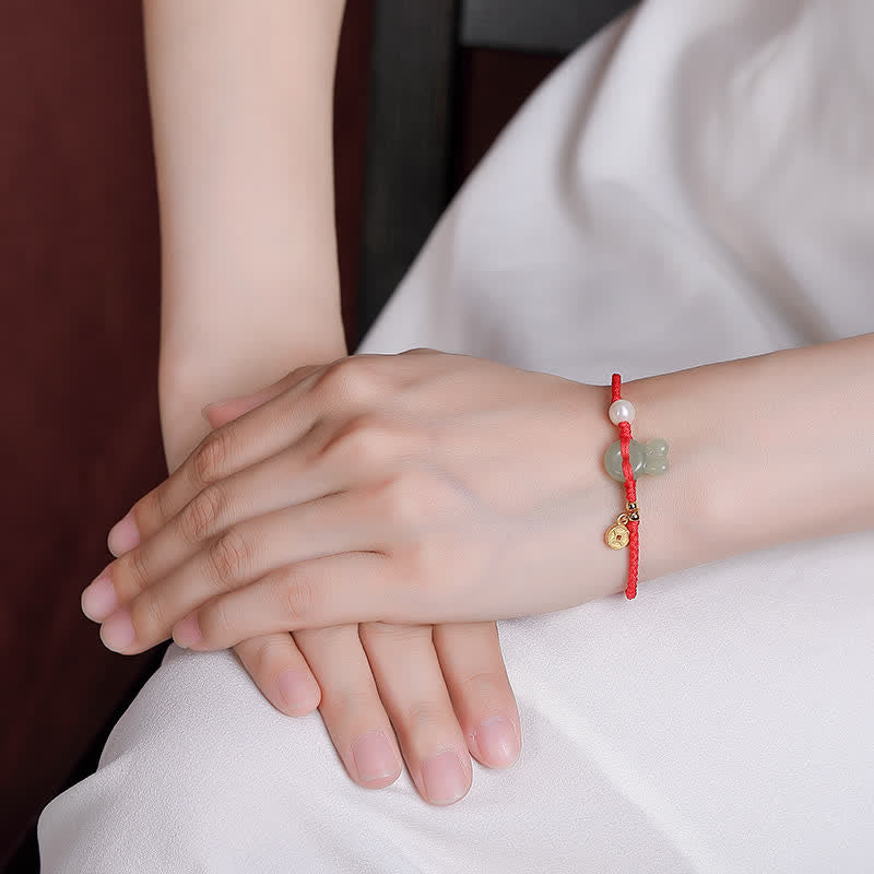 Bracelet en argent sterling 925 avec cordon rouge et pièce de cuivre en jade Hetian Année du lapin
