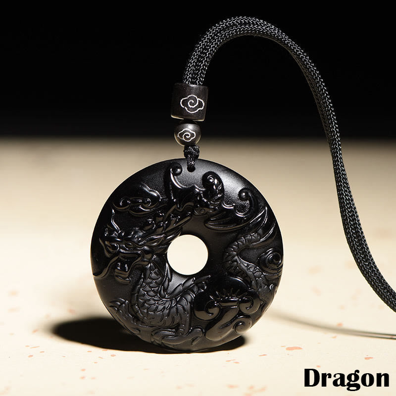 Collier avec pendentif en obsidienne noire naturelle et Buddha Stones du zodiaque chinois - Dragon - image 16