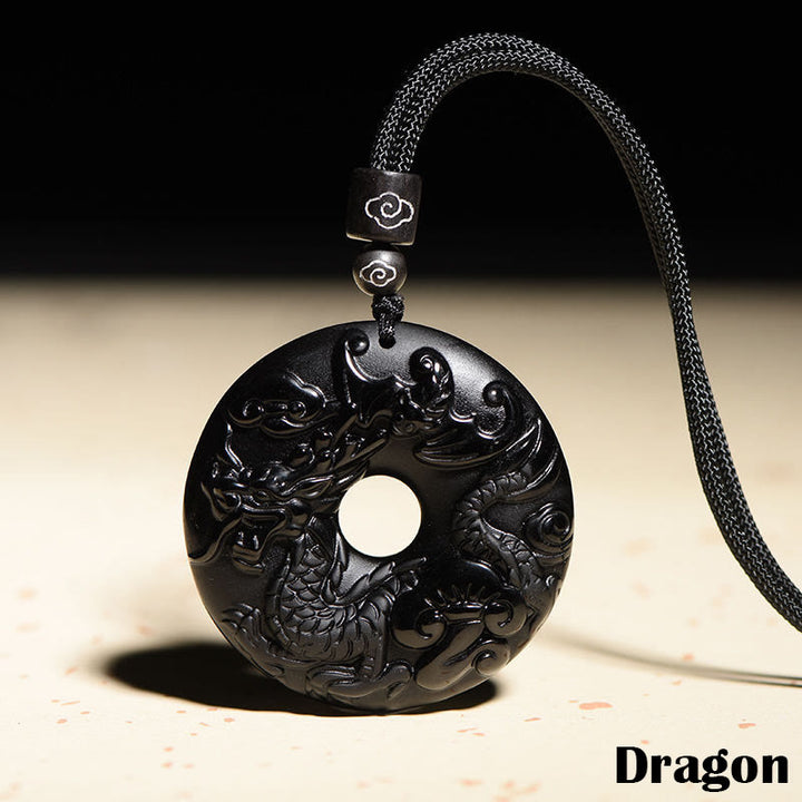 Collier avec pendentif en obsidienne noire naturelle et Buddha Stones du zodiaque chinois - Dragon - image 16