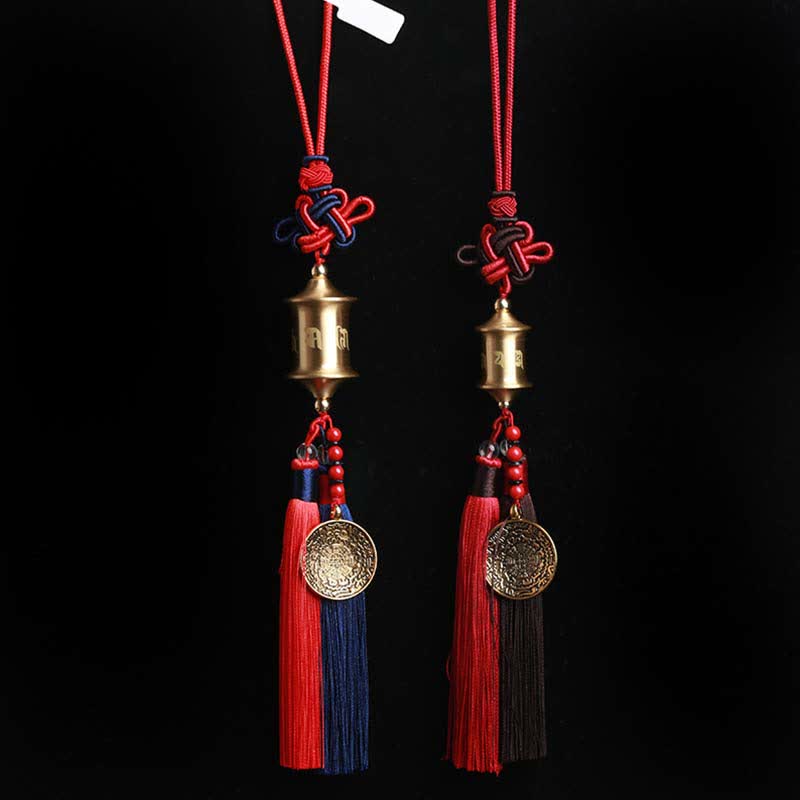 Buddha Stones Tibet Om Mani Padme Hum Roue de prière Neuf Palais Huit Trigrammes Cuivre Décoration suspendue pour voiture