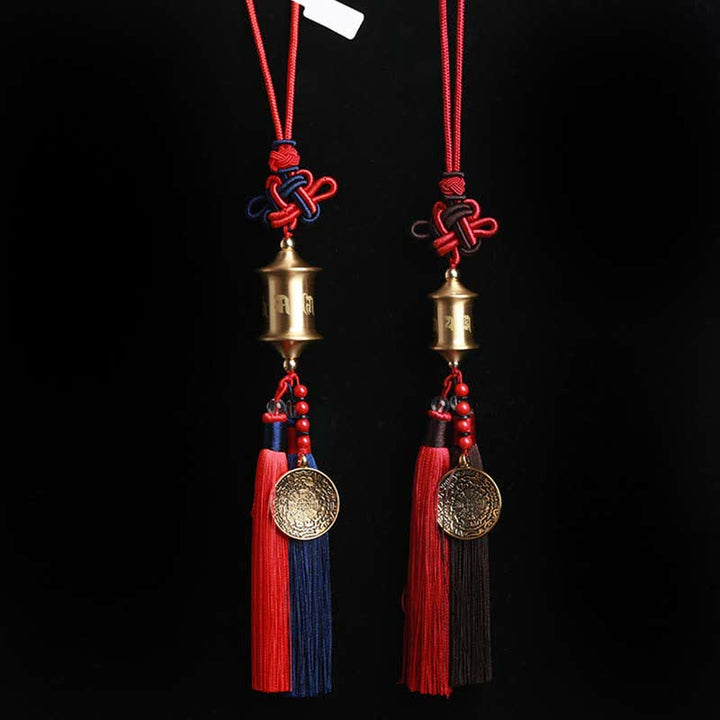 Buddha Stones Tibet Om Mani Padme Hum Roue de prière Neuf Palais Huit Trigrammes Cuivre Décoration suspendue pour voiture