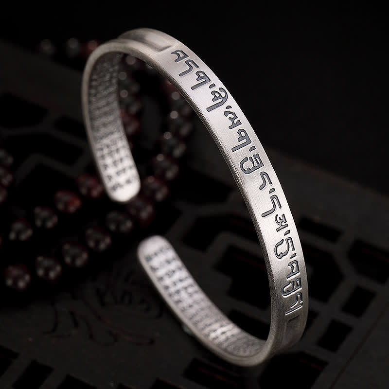 Bracelet de protection en argent sterling 999 avec six mots vrais et sutra du cœur de Buddha Stones