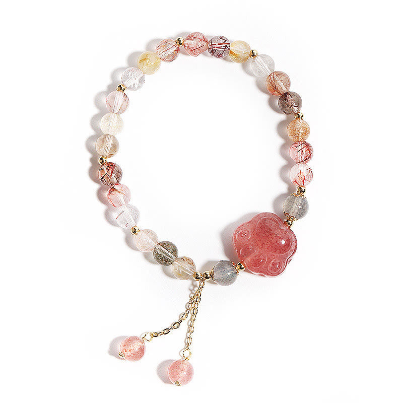 Bracelet d'amour en pierre de lune et quartz rutile coloré avec griffe de patte de chat et quartz fraise naturel Buddha Stones - image 7
