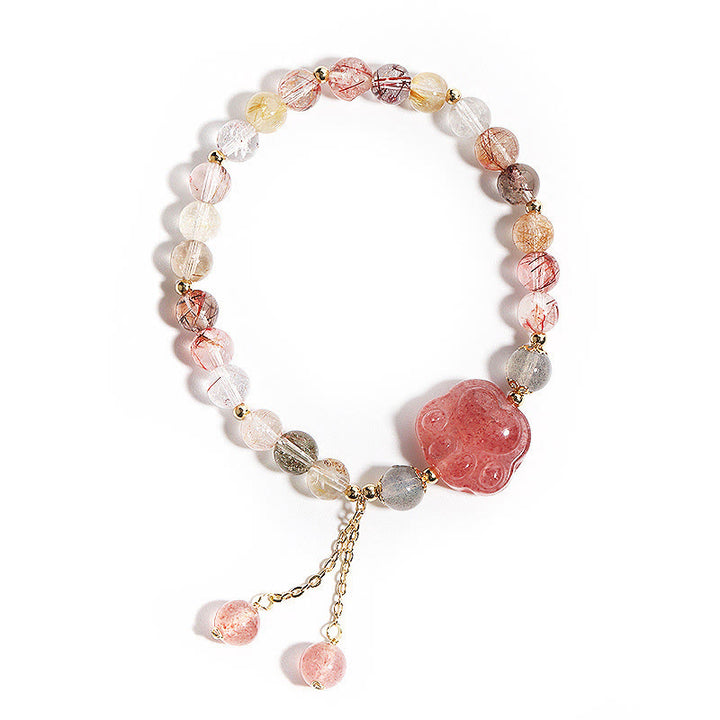 Bracelet d'amour en pierre de lune et quartz rutile coloré avec griffe de patte de chat et quartz fraise naturel Buddha Stones - image 7