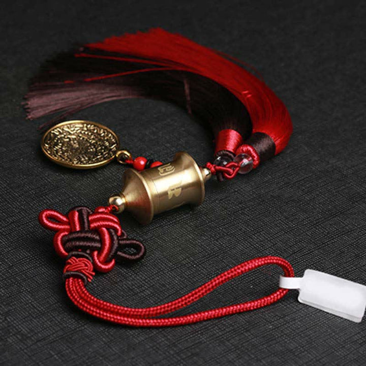 Buddha Stones Tibet Om Mani Padme Hum Roue de prière Neuf Palais Huit Trigrammes Cuivre Décoration suspendue pour voiture