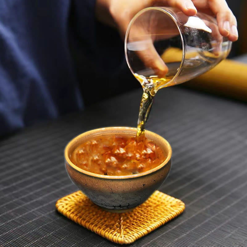 Tasse à thé en céramique chinoise Jianzhan avec motif de taches dorées et Buddha Stones , tasse à thé Kung Fu avec boîte cadeau