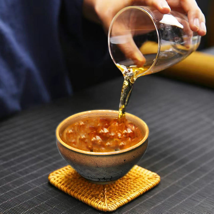 Tasse à thé en céramique chinoise Jianzhan avec motif de taches dorées et Buddha Stones , tasse à thé Kung Fu avec boîte cadeau