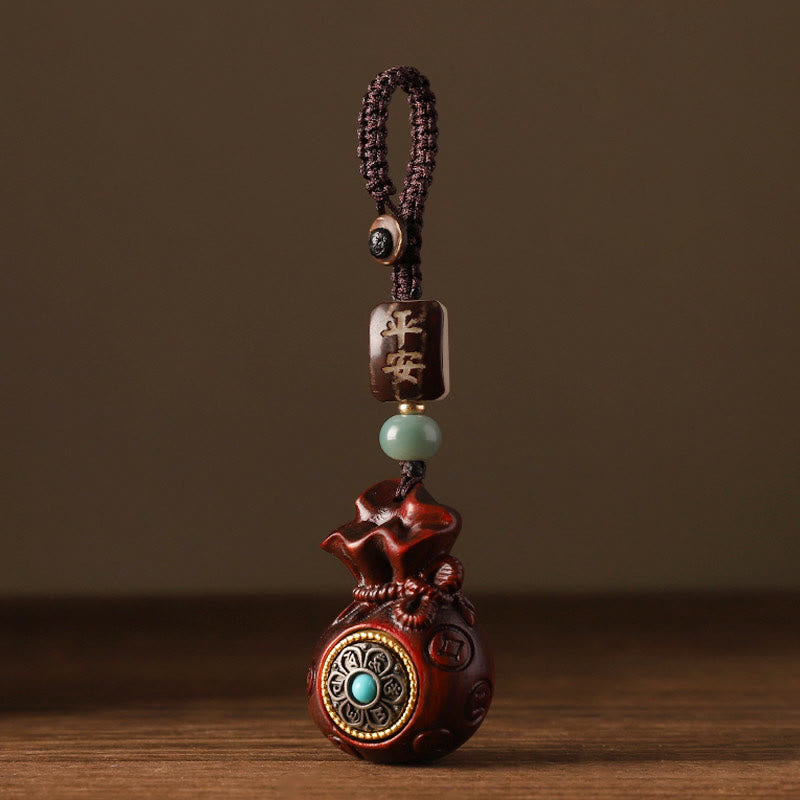 Buddha Stones Petite Feuille Bois de Santal Rouge Bois de Santal Vert Sac d'Argent Om Mani Padme Hum Protection Rotative Décoration Suspendue