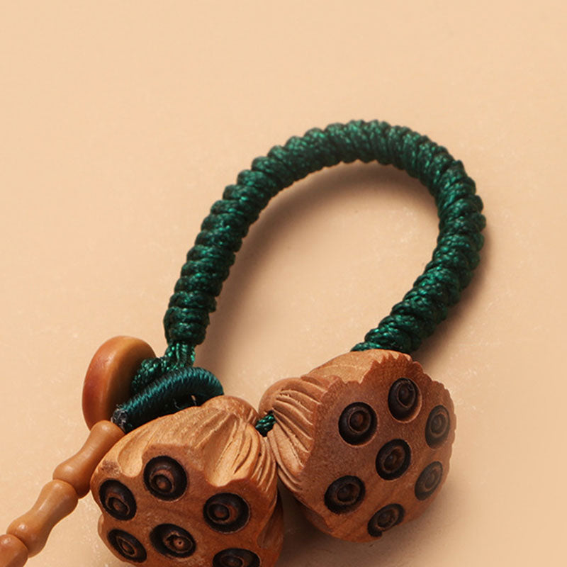Porte-clés porte-bonheur en bois de pêcher avec pierres de Buddha Stones et lotus naturel blanc - image 3