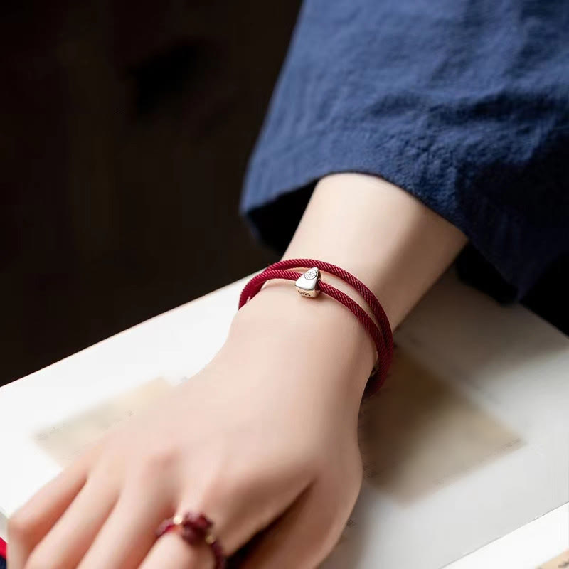 Bracelet tressé fait main en argent sterling 925 avec le personnage Fu et les Buddha Stones