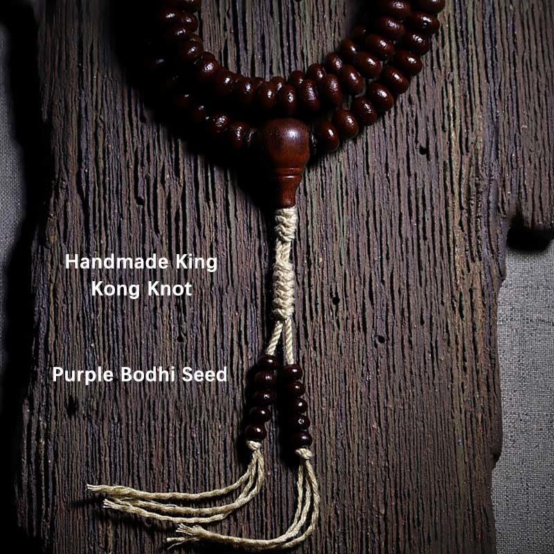 Buddha Stones Bracelet d'harmonie Dorje en cuivre avec 108 perles de Mala en perles de Bodhi violettes à trois yeux