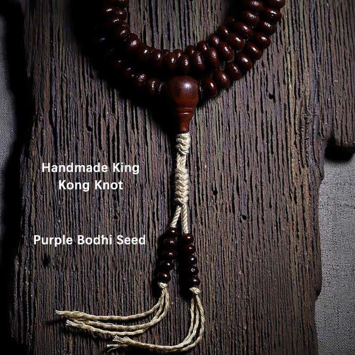 Buddha Stones Bracelet d'harmonie Dorje en cuivre avec 108 perles de Mala en perles de Bodhi violettes à trois yeux