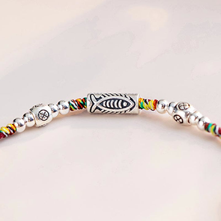 Bracelet de cheville tressé en argent sterling 925 avec poisson Koi et pierres de Buddha Stones