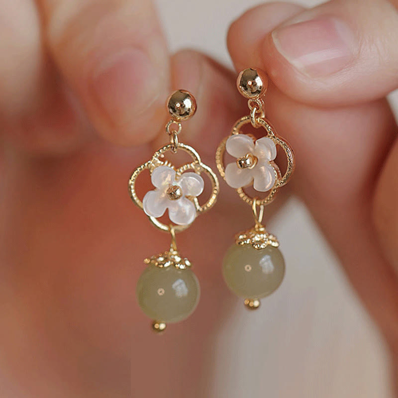 Boucles d'oreilles pendantes en jade et pierre de Tridacna Buddha Stones